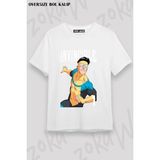 Unisex Bol Kalıp Invincible V1 Baskılı Tişört - Beyaz - XL