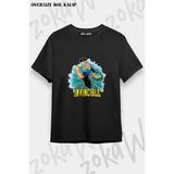 Unisex Bol Kalıp Invincible V13 Baskılı Tişört - Siyah - XL