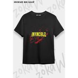 Unisex Bol Kalıp Invincible V14 Baskılı Tişört - Siyah - M