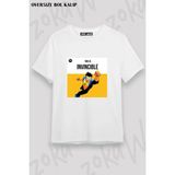 Unisex Bol Kalıp Invincible V17 Baskılı Tişört - Beyaz