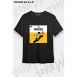 Unisex Bol Kalıp Invincible V17 Baskılı Tişört - Siyah