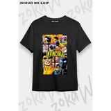 Unisex Bol Kalıp Invincible V3 Baskılı Tişört - Siyah