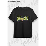 Unisex Bol Kalıp Invincible V5 Baskılı Tişört - Siyah