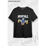 Unisex Bol Kalıp Invincible V7 Baskılı Tişört - Siyah - M