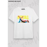 Unisex Bol Kalıp Invincible V8 Baskılı Tişört - Beyaz - XL