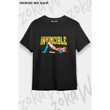 Unisex Bol Kalıp Invincible V8 Baskılı Tişört - Siyah - XL