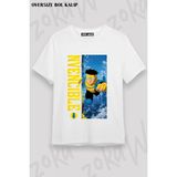 Unisex Bol Kalıp Invincible V9 Baskılı Tişört - Beyaz - M