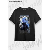 Unisex Bol Kalıp Jujutsu Kaisen Gojo Satoru V1 Baskılı Tişört - Siyah - XL