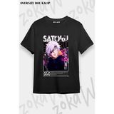 Unisex Bol Kalıp Jujutsu Kaisen Gojo Satoru V13 Baskılı Tişört - Siyah - M