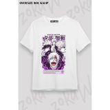 Unisex Bol Kalıp Jujutsu Kaisen Gojo Satoru V4 Baskılı Tişört - Beyaz