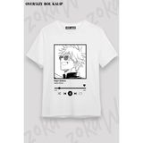 Unisex Bol Kalıp Jujutsu Kaisen Gojo Satoru V7 Baskılı Tişört - Beyaz - XL