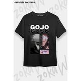 Unisex Bol Kalıp Jujutsu Kaisen Gojo Satoru V8 Baskılı Tişört - Siyah - M