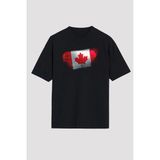 Unisex Bol Kalıp Kanada - Canada Bayrağı Baskılı Siyah Tişört - M