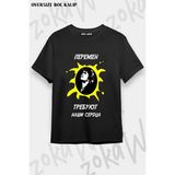 Unisex Bol Kalıp Kino V11 Baskılı Tişört - Siyah - M