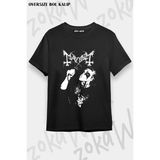Unisex Bol Kalıp Mayhem V14 Baskılı Tişört - Siyah - XL