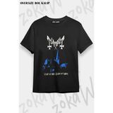 Unisex Bol Kalıp Mayhem V20 Baskılı Tişört - Siyah