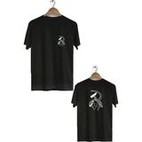 Unisex Bol Kalıp Orak Çekiç Ön Arka Baskılı Kısa Kol Bisiklet Yaka T-Shirt 1012 - Siyah - XL