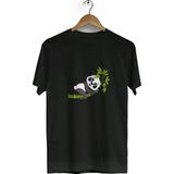 Unisex Bol Kalıp Panda Baskılı Kısa Kol Bisiklet Yaka Tişört 2939 - Siyah - XL