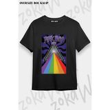 Unisex Bol Kalıp Pink Floyd V13 Baskılı Tişört - Siyah - XL