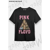 Unisex Bol Kalıp Pink Floyd V5 Baskılı Tişört - Siyah - XL