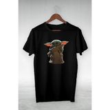 Unisex Bol Kalıp Siyah -Baby Yoda- Illustrasyon Çizim-