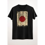 Unisex Bol Kalıp Siyah Tişört Japan Vintage Grunge Flag - M