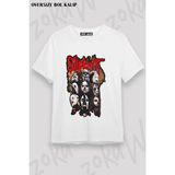 Unisex Bol Kalıp Slipknot V10 Baskılı Tişört - Beyaz - M