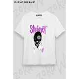 Unisex Bol Kalıp Slipknot V16 Baskılı Tişört - Beyaz - XL