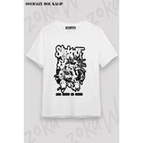 Unisex Bol Kalıp Slipknot V3 Baskılı Tişört - Beyaz