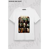 Unisex Bol Kalıp Slipknot V32 Baskılı Tişört - Beyaz - XL