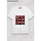 Unisex Bol Kalıp Slipknot V33 Baskılı Tişört - Beyaz - XL
