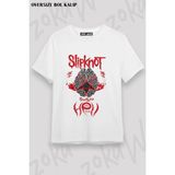 Unisex Bol Kalıp Slipknot V36 Baskılı Tişört - Beyaz