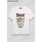 Unisex Bol Kalıp Slipknot V39 Baskılı Tişört - Beyaz - XL
