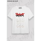 Unisex Bol Kalıp Slipknot V41 Baskılı Tişört - Beyaz - XL