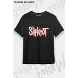 Unisex Bol Kalıp Slipknot V49 Baskılı Tişört - Siyah