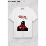 Unisex Bol Kalıp Slipknot V7 Baskılı Tişört - Beyaz