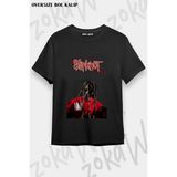 Unisex Bol Kalıp Slipknot V7 Baskılı Tişört - Siyah - XL