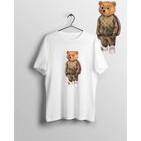 Unisex Bol Kalıp Sporcu Brown Baron Cool Teddy Bear Ayı Bisiklet Yaka Baskılı T-Shirt - Beyaz - XL
