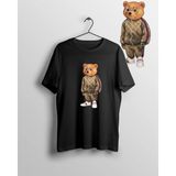 Unisex Bol Kalıp Sporcu Brown Baron Cool Teddy Bear Ayı Bisiklet Yaka Baskılı T-Shirt - Siyah