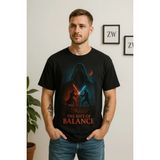 Unisex Bol Kalıp Star Wars (Dart Vader) Balance Baskılı Siyah Tişört - Tshirt - M