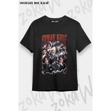 Unisex Bol Kalıp Stray Kids Skzoo V1 Baskılı Tişört - Siyah - M
