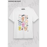 Unisex Bol Kalıp Stray Kids Skzoo V3 Baskılı Tişört - Beyaz - M