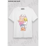 Unisex Bol Kalıp Stray Kids Skzoo V5 Baskılı Tişört - Beyaz - M