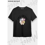 Unisex Bol Kalıp Stray Kids Skzoo V6 Baskılı Tişört - Siyah - XL