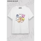 Unisex Bol Kalıp Stray Kids Skzoo V7 Baskılı Tişört - Beyaz - XL
