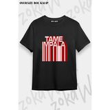 Unisex Bol Kalıp Tame Impala V11 Baskılı Tişört - Siyah - XL