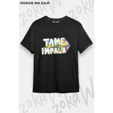 Unisex Bol Kalıp Tame Impala V18 Baskılı Tişört - Siyah - XL