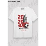 Unisex Bol Kalıp Türkiye World Cup 26 Dünya Kupası Baskılı Tişört V10 - Beyaz - M