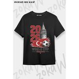 Unisex Bol Kalıp Türkiye World Cup 26 Dünya Kupası Baskılı Tişört V10 - Siyah - XL