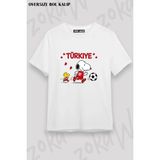 Unisex Bol Kalıp Türkiye World Cup 26 Dünya Kupası Baskılı Tişört V13 - Beyaz